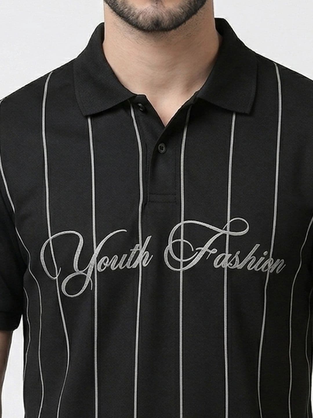 HERE&NOW Men Typography Striped Polo Collar T-shirt thumbnail 2