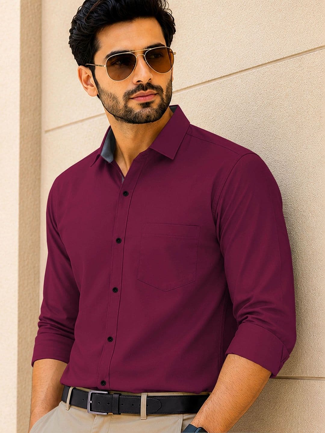 VeBNoR Men Standard Fit Spread Collar Solid Casual Shirt thumbnail 2