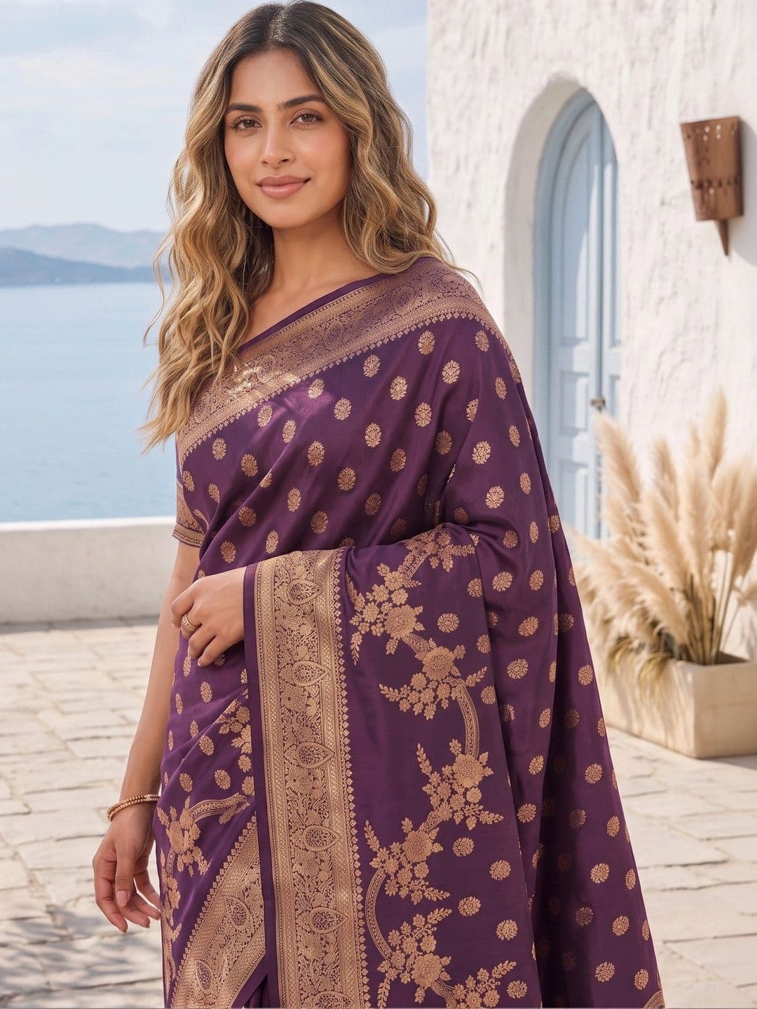 ROOP RADHIKA Woven Design Zari Silk Blend Designer Banarasi Saree thumbnail 6