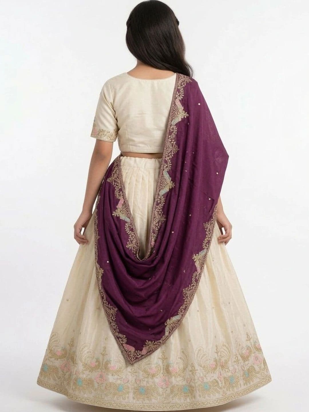 Closin Girls Embroidered Thread Work Ready to Wear Lehenga & Unstitched Blouse With Dupatta thumbnail 2