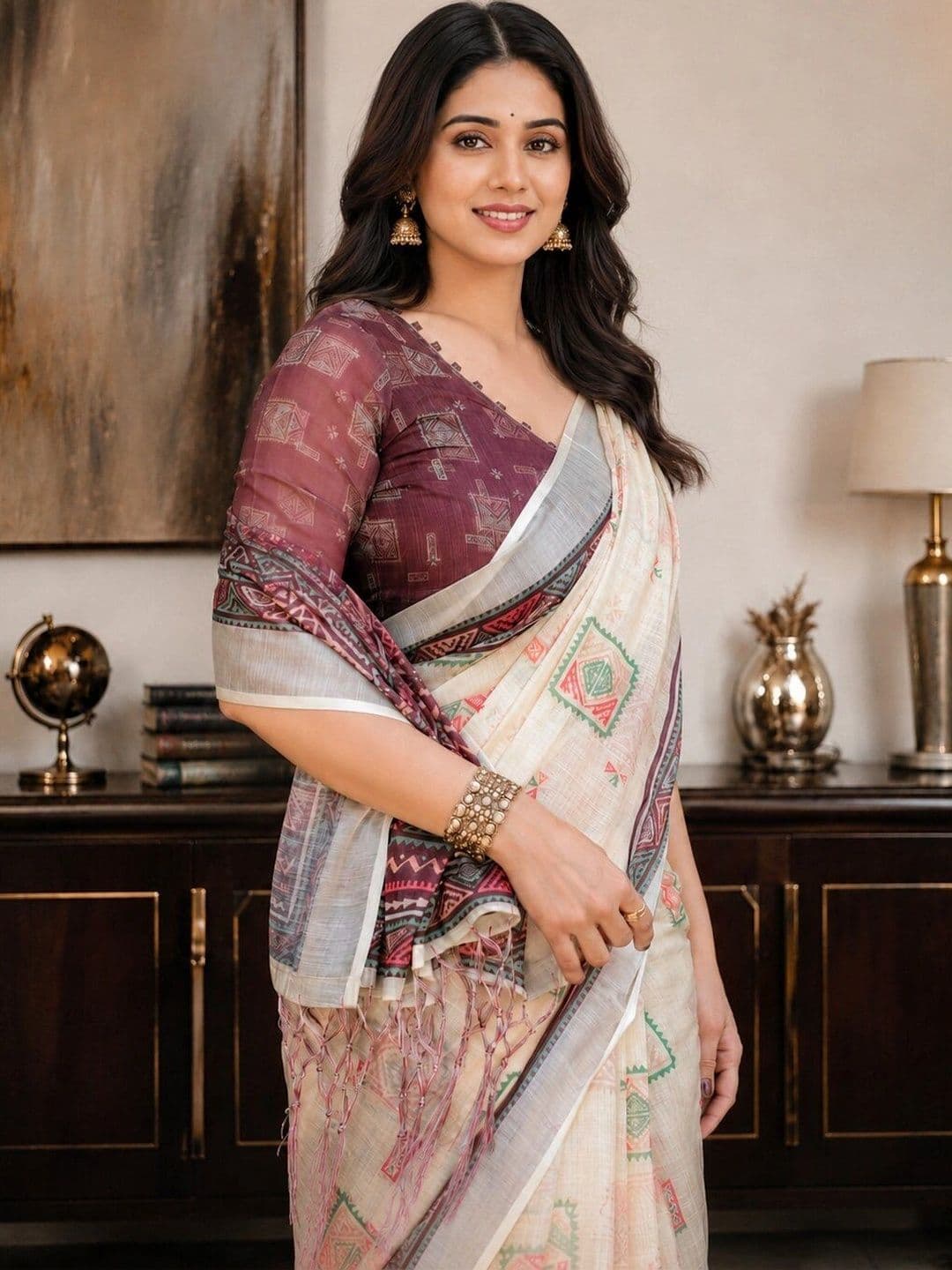 Moda Rapido Woven Design Linen Blend Bhagalpuri Saree thumbnail 3
