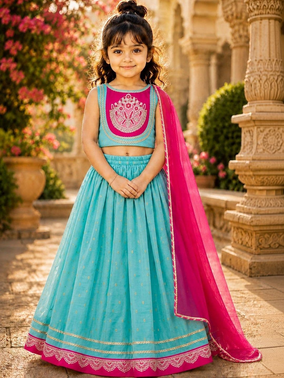 Sangria Girls Embroidered Thread Work Ready to Wear Lehenga & Blouse With Dupatta - view 1