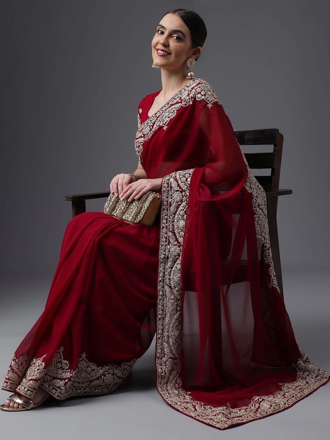 kasee Floral Embroidered Poly Georgette Designer Saree thumbnail 7
