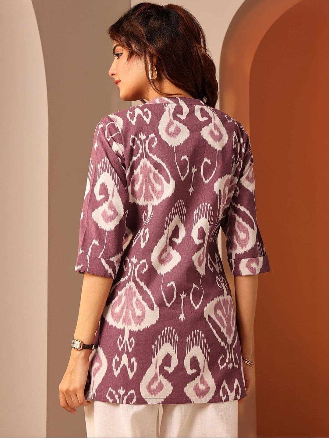 Libas Women Rust Printed Cotton Straight Short Kurti thumbnail 5