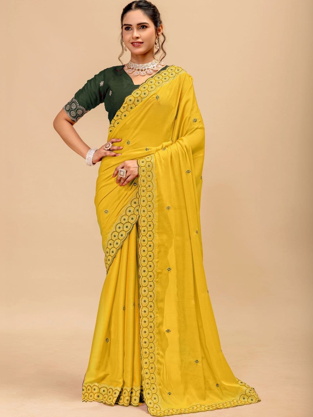 LabelVASTRA Embellished Embroidered Poly Georgette Saree - view 1
