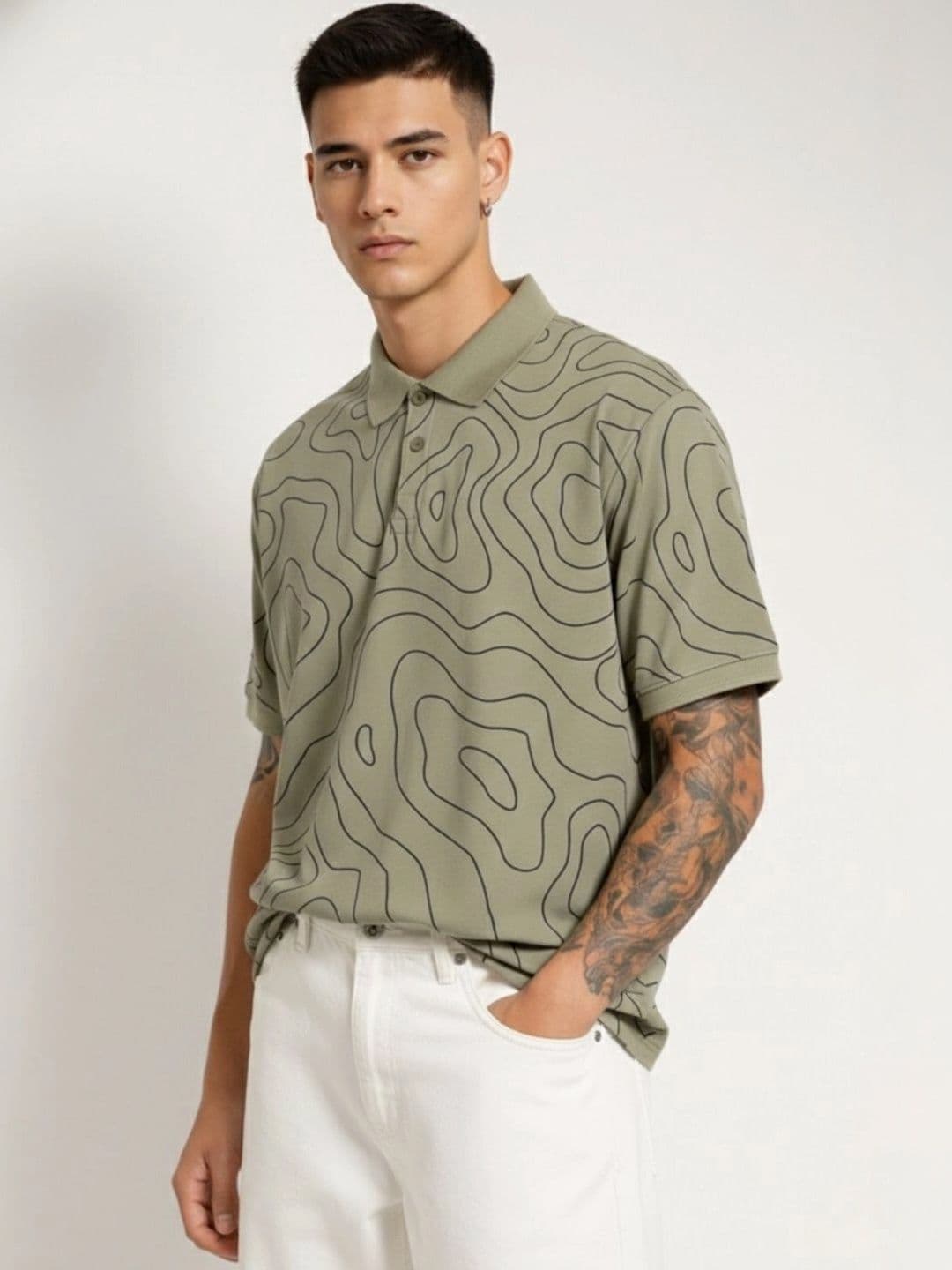 HERE&NOW Men Printed Polo Collar T-shirt thumbnail 2