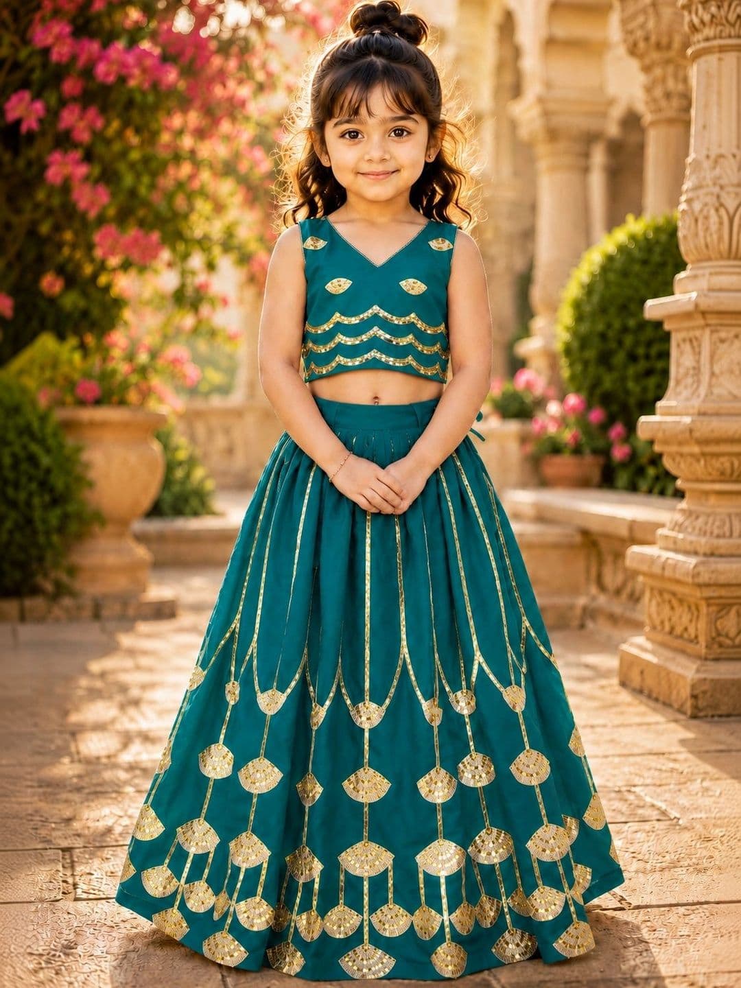 Sangria Girls Embellished Mirror Work Ready to Wear Lehenga & - view 1
