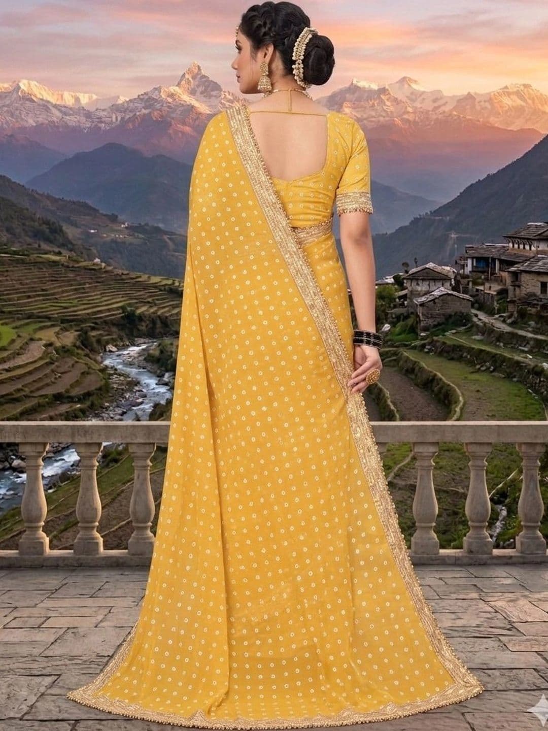 shreecre Bandhani Pure Georgette Saree thumbnail 3