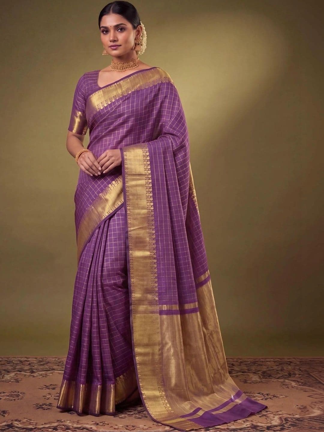 SAMANTHA Checked Zari Silk Blend Bomkai silk Saree - view 1