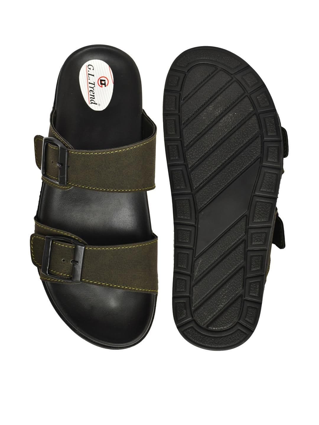 G L Trend Olive Leather Double-Strap Slip-On Water-Resistant  Sandals thumbnail 2
