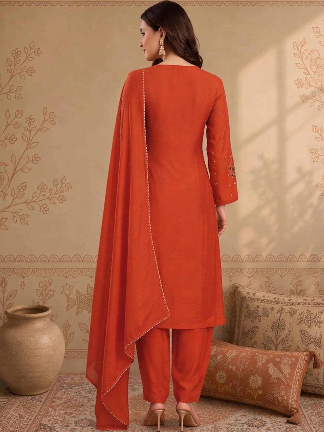 Anouk Women Ethnic Motifs Embroidered Empire Thread Work Kurta with Trousers & With Dupatta thumbnail 4
