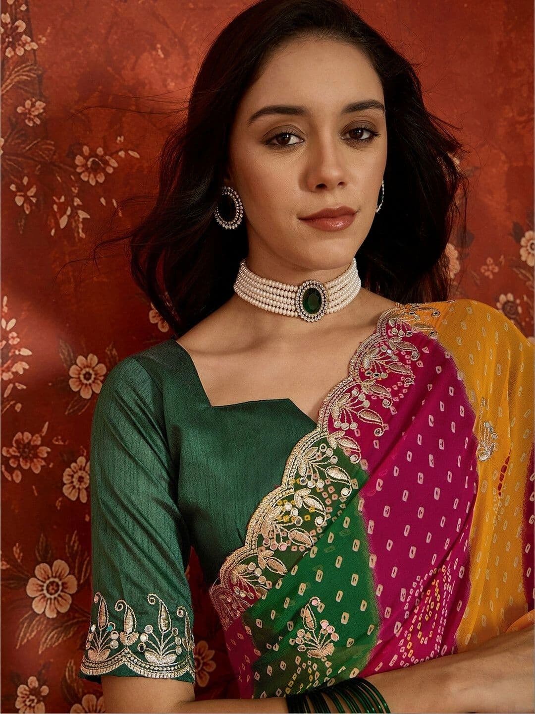 KALINI Bandhani Embroidered Pure Georgette Fusion Bandhani Saree thumbnail 3