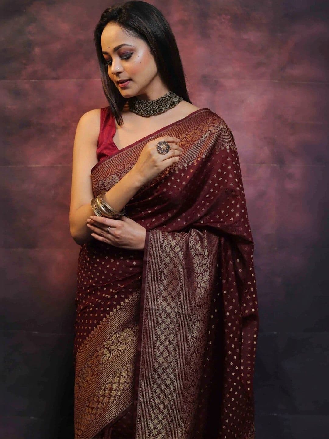 VS MALL Ethnic Motifs Zari Banarasi Saree thumbnail 3