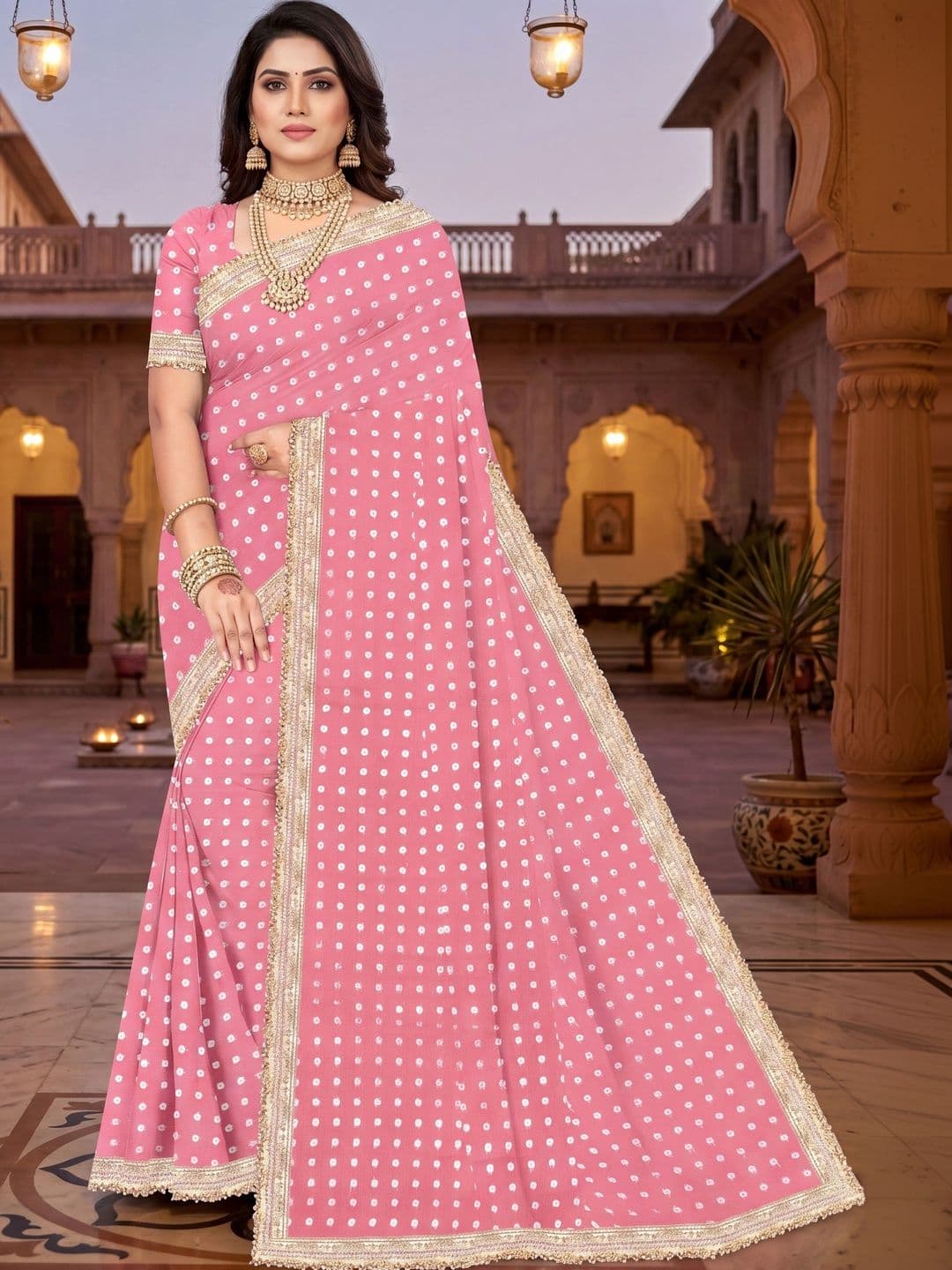shreecre Bandhani Zari Pure Georgette Saree - view 1