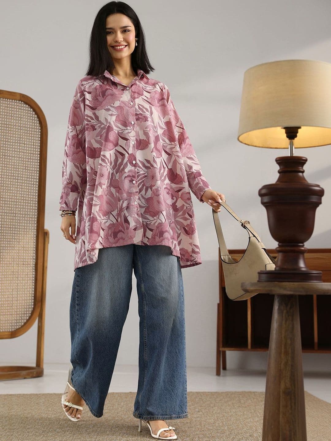 Libas Women Mauve Printed Cotton A-Line Shorti Kurti thumbnail 6