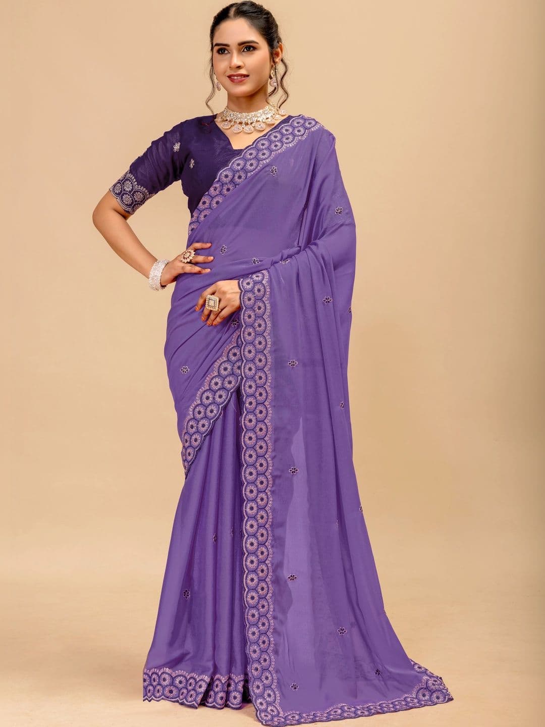 LabelVASTRA Embellished Embroidered Poly Georgette Saree - view 1
