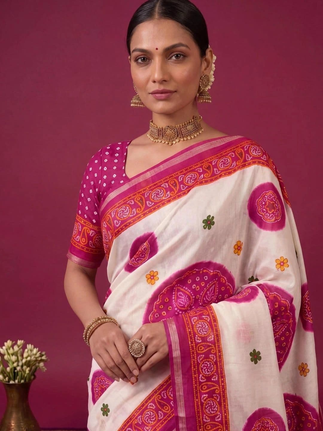 SAMANTHA Bandhani Zari Silk Blend Saree thumbnail 6