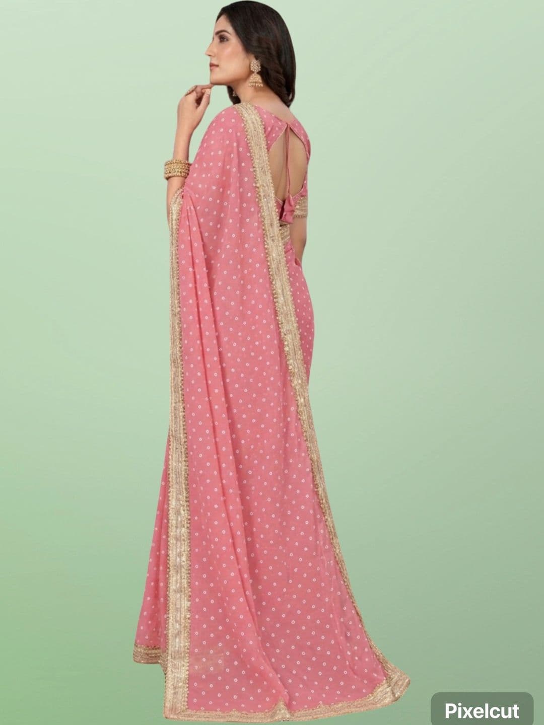 shreecre Bandhani Zari Pure Georgette Saree thumbnail 4
