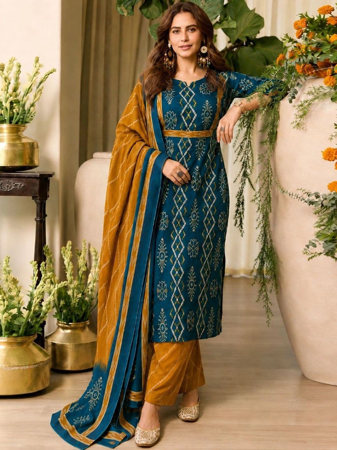 GoSriKi Women Ethnic Motifs Printed Regular Kurta with Palazzos & With Dupatta - view 1