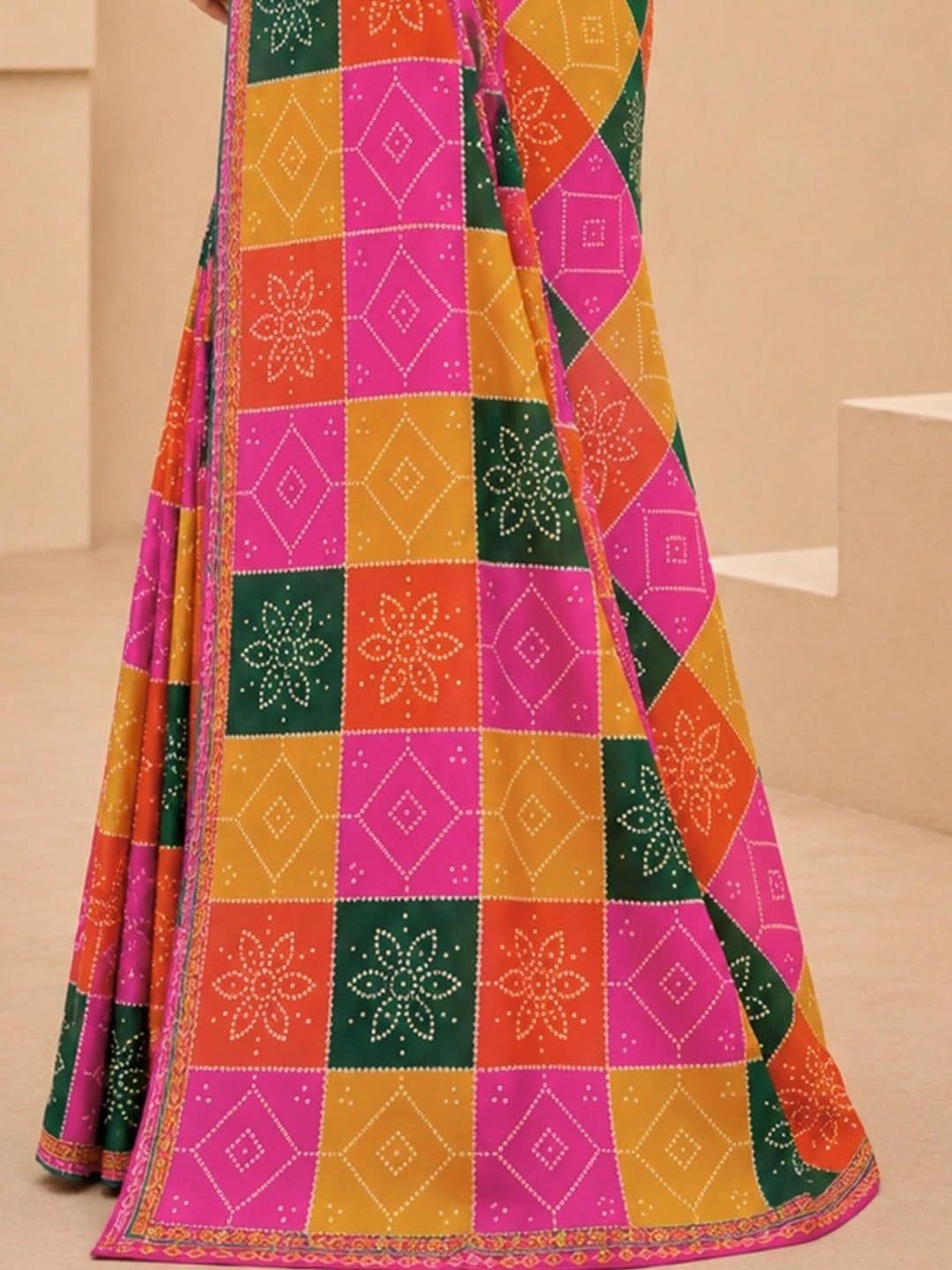 SAMANTHA Bandhani Poly Georgette Leheriya Saree thumbnail 7