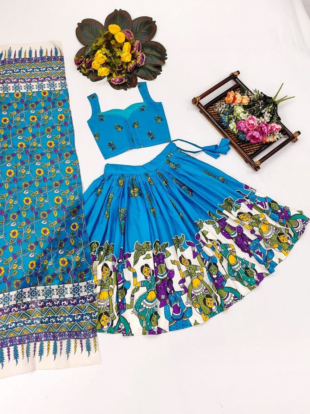Sangria Girls Printed Kalamkari Ready to Wear Lehenga & Blouse With Dupatta thumbnail 2