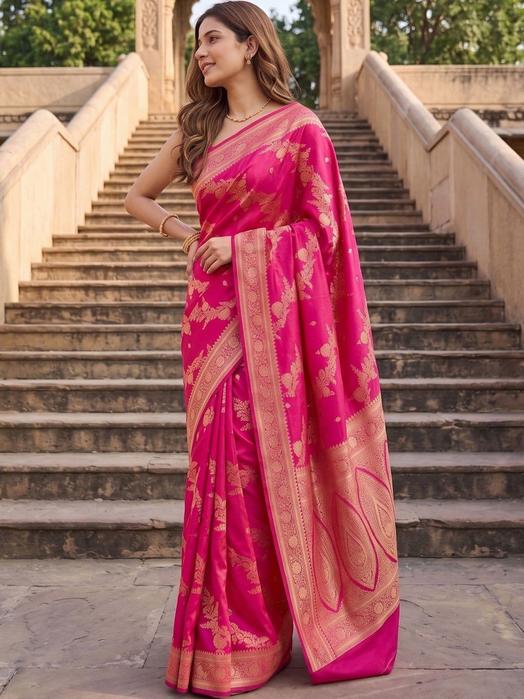 ROOP RADHIKA Woven Design Zari Silk Blend Designer Banarasi Saree thumbnail 3