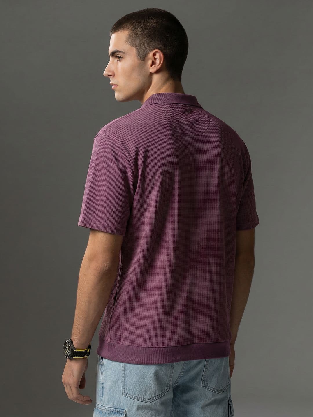 FCUK Relaxed Fit Self Design Polo Collar T-shirt thumbnail 3