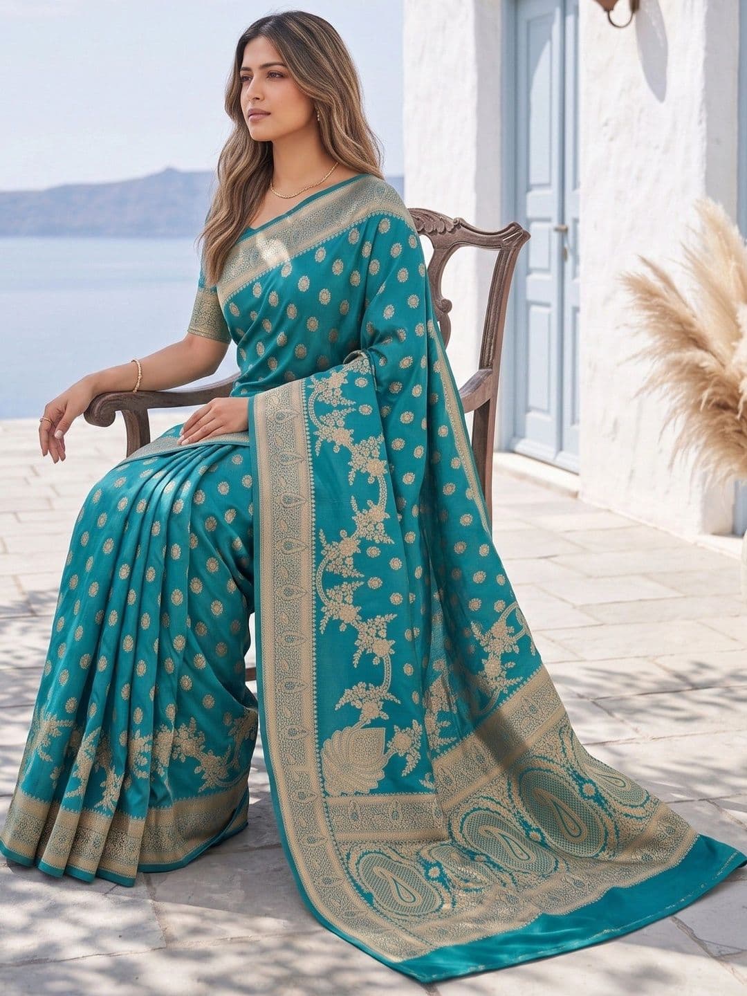 ROOP RADHIKA Woven Design Zari Silk Blend Designer Banarasi Saree thumbnail 2