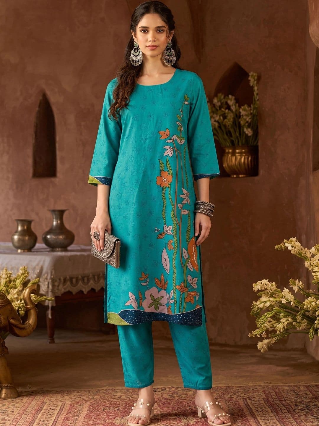 RAGHVENDRA TEXTILES Women Floral Printed Regular Pure Cotton Kurta with Trousers thumbnail 7