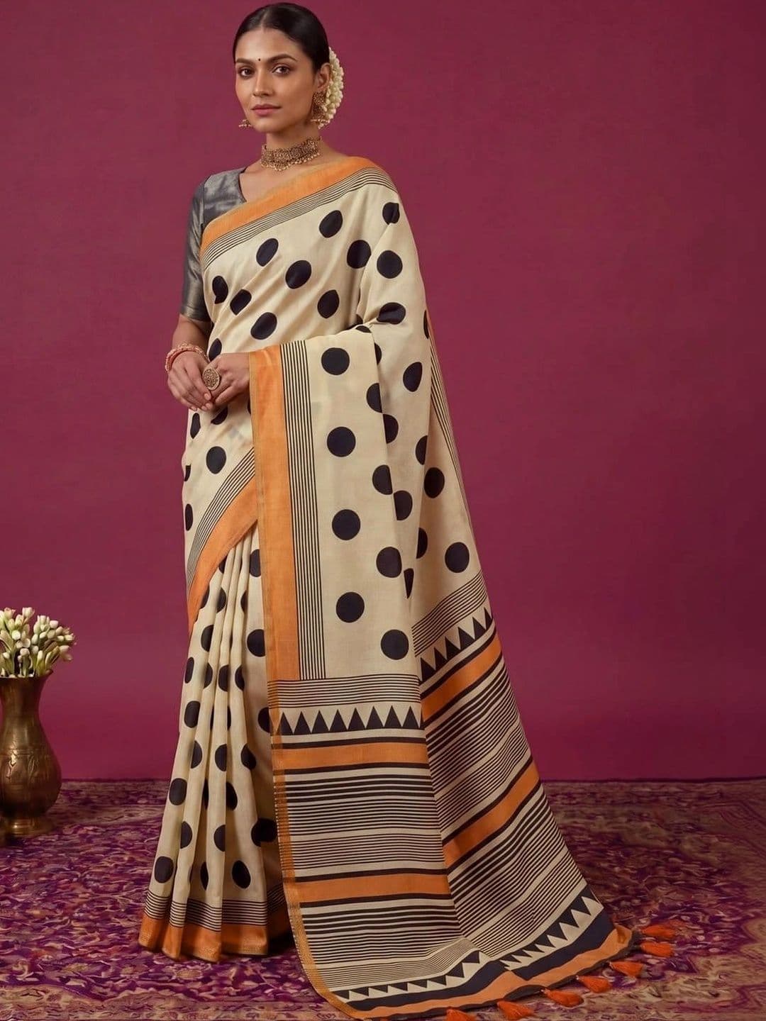 SAMANTHA Striped Zari Silk Blend Saree - view 1