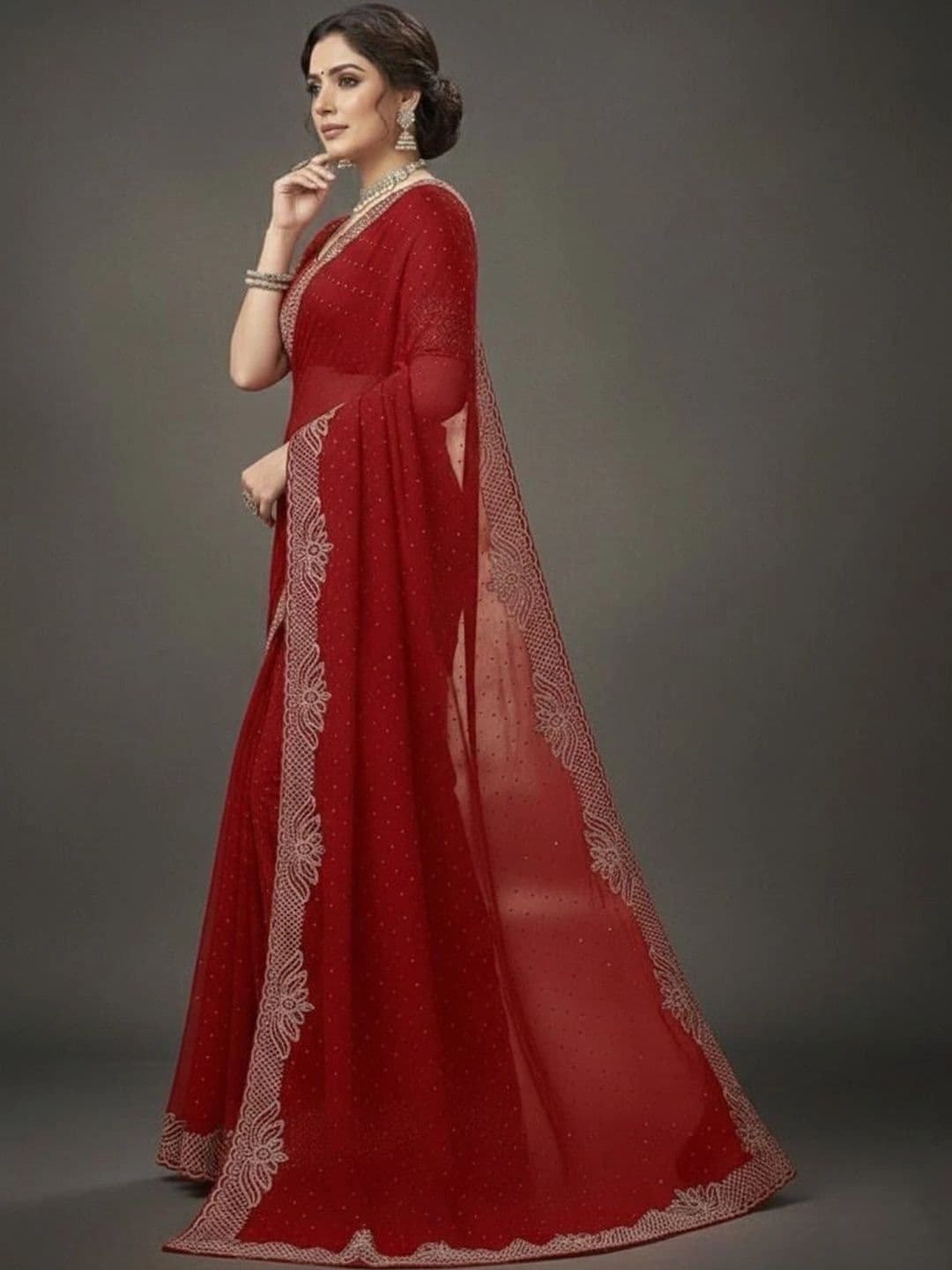 RENBRIZA Embroidered Poly Georgette Saree thumbnail 3
