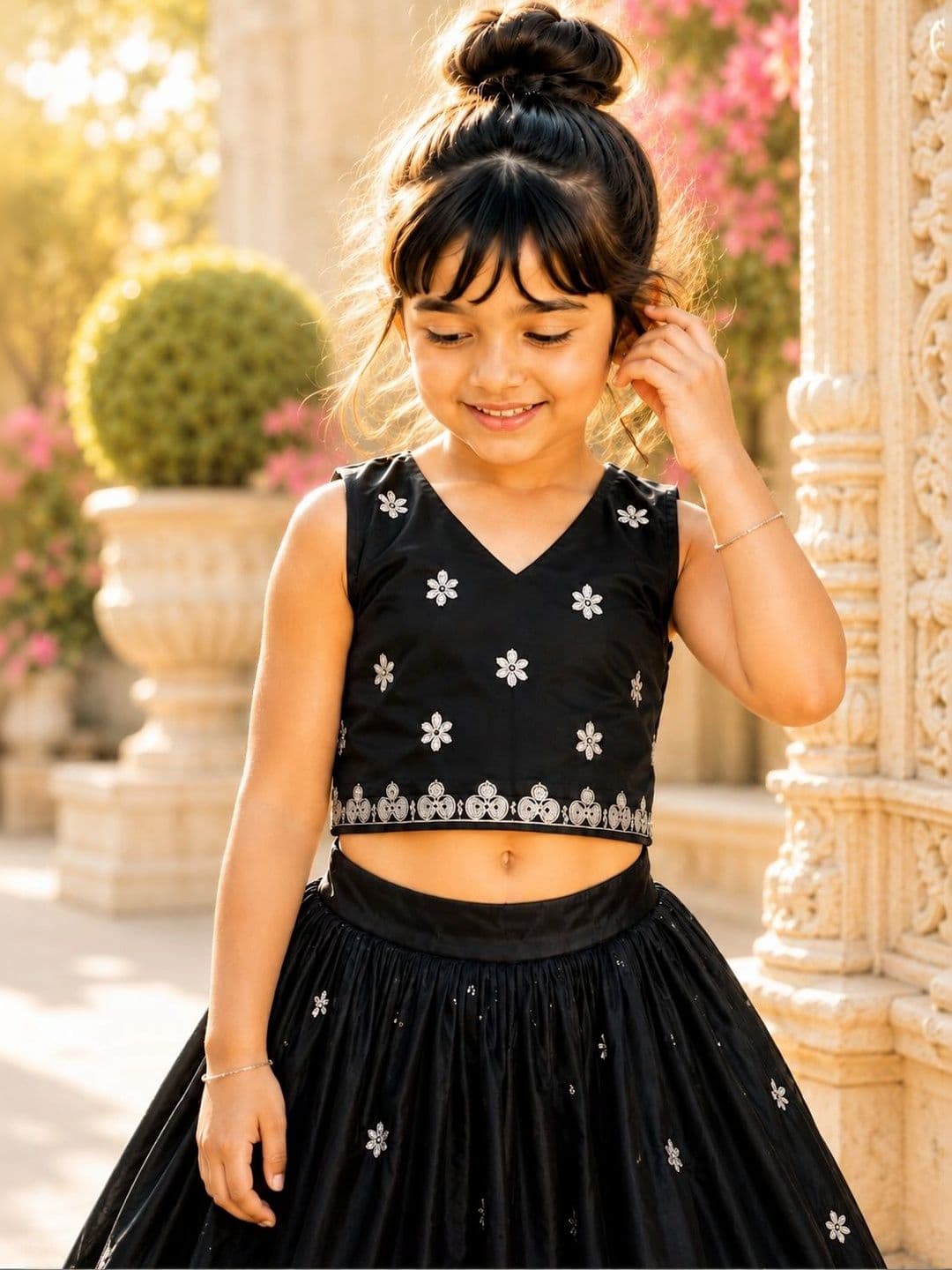 Sangria Girls Embroidered Thread Work Ready to Wear Lehenga & thumbnail 3