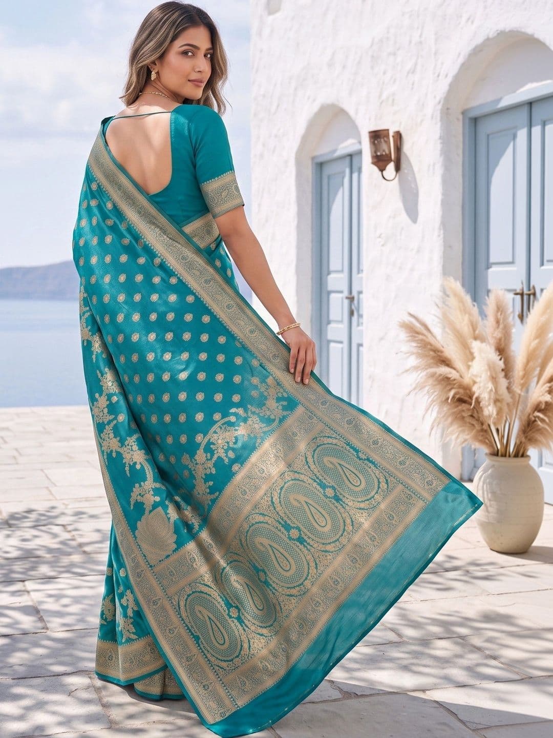ROOP RADHIKA Woven Design Zari Silk Blend Designer Banarasi Saree thumbnail 4