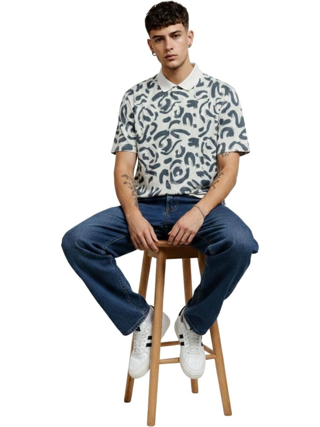 HERE&NOW Men Printed Polo Collar T-shirt thumbnail 2
