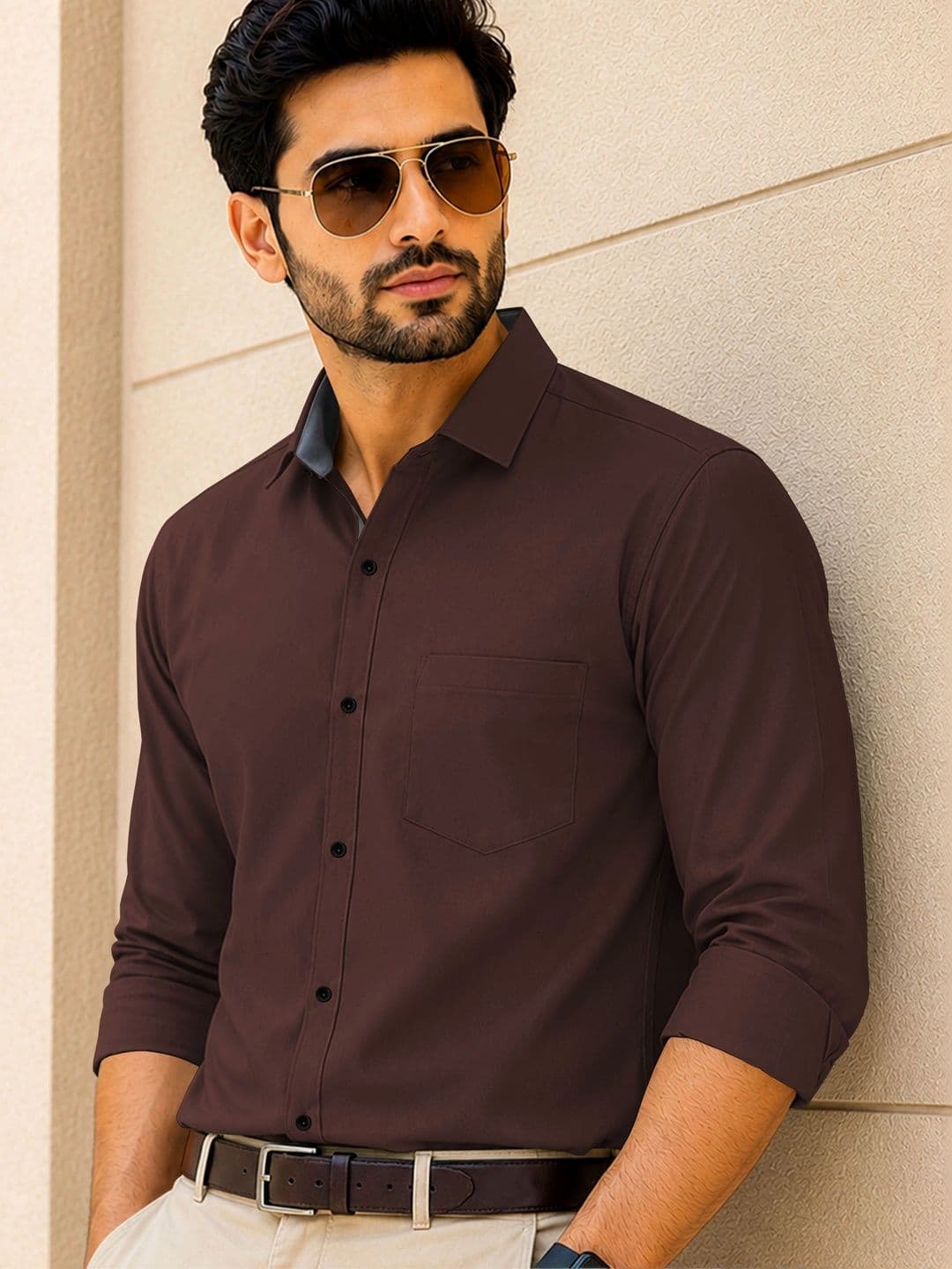VeBNoR Men Standard Solid Spread Collar Casual Shirt thumbnail 2