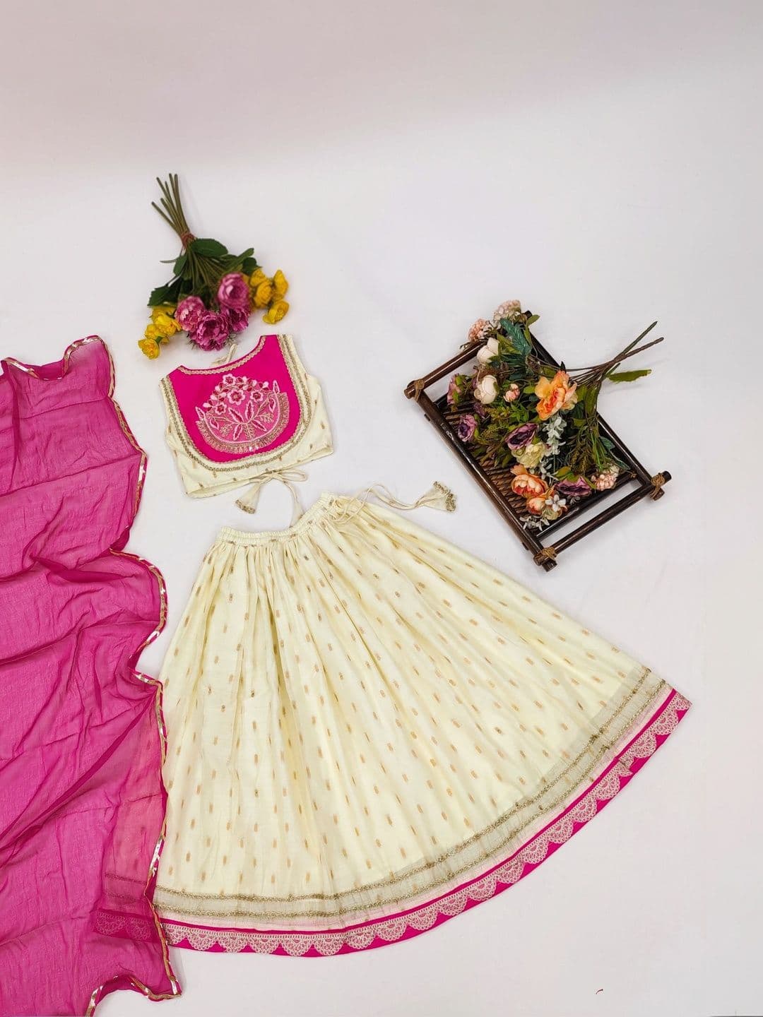 Sangria Girls Embroidered Thread Work Ready to Wear Lehenga & Blouse With Dupatta thumbnail 2