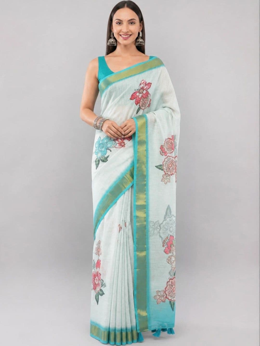 SAMANTHA Floral Zari Linen Blend Saree - view 1
