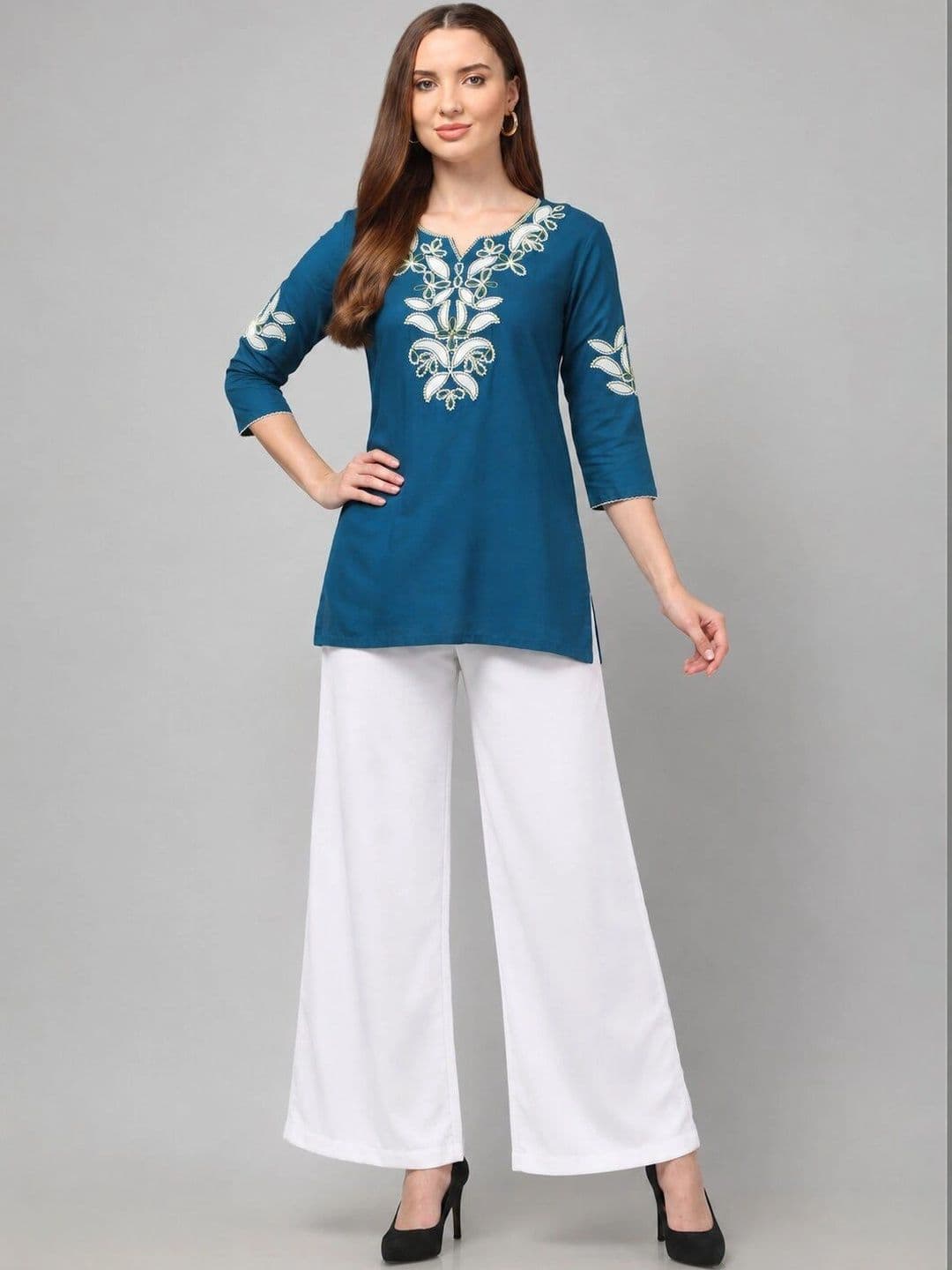 STYLE PREZONE Ethnic Motifs Embroidered V-Neck Thread Work Thread Work Kurti - view 1