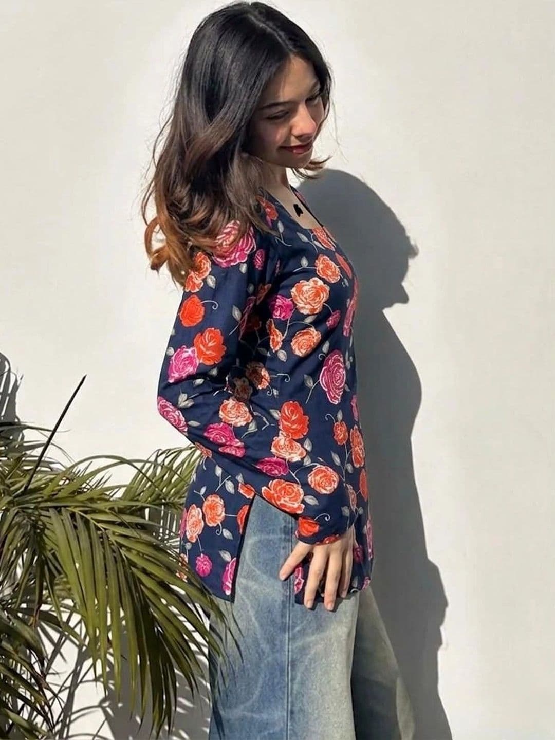 Sangria Floral Printed Square Neck Kurti thumbnail 4