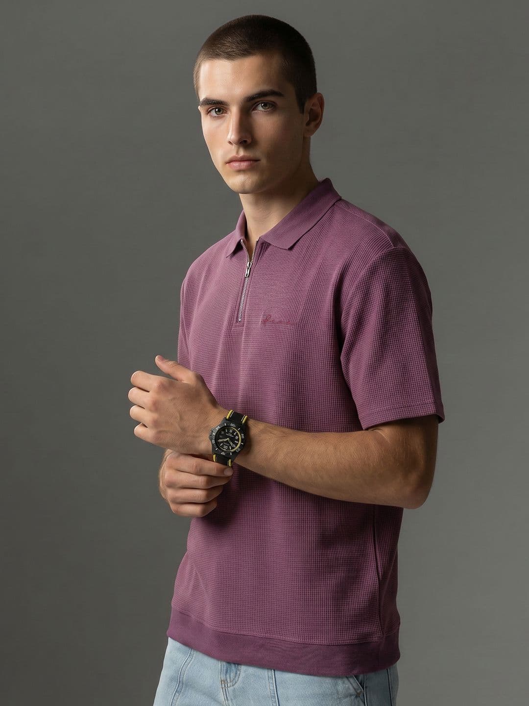FCUK Relaxed Fit Self Design Polo Collar T-shirt thumbnail 4
