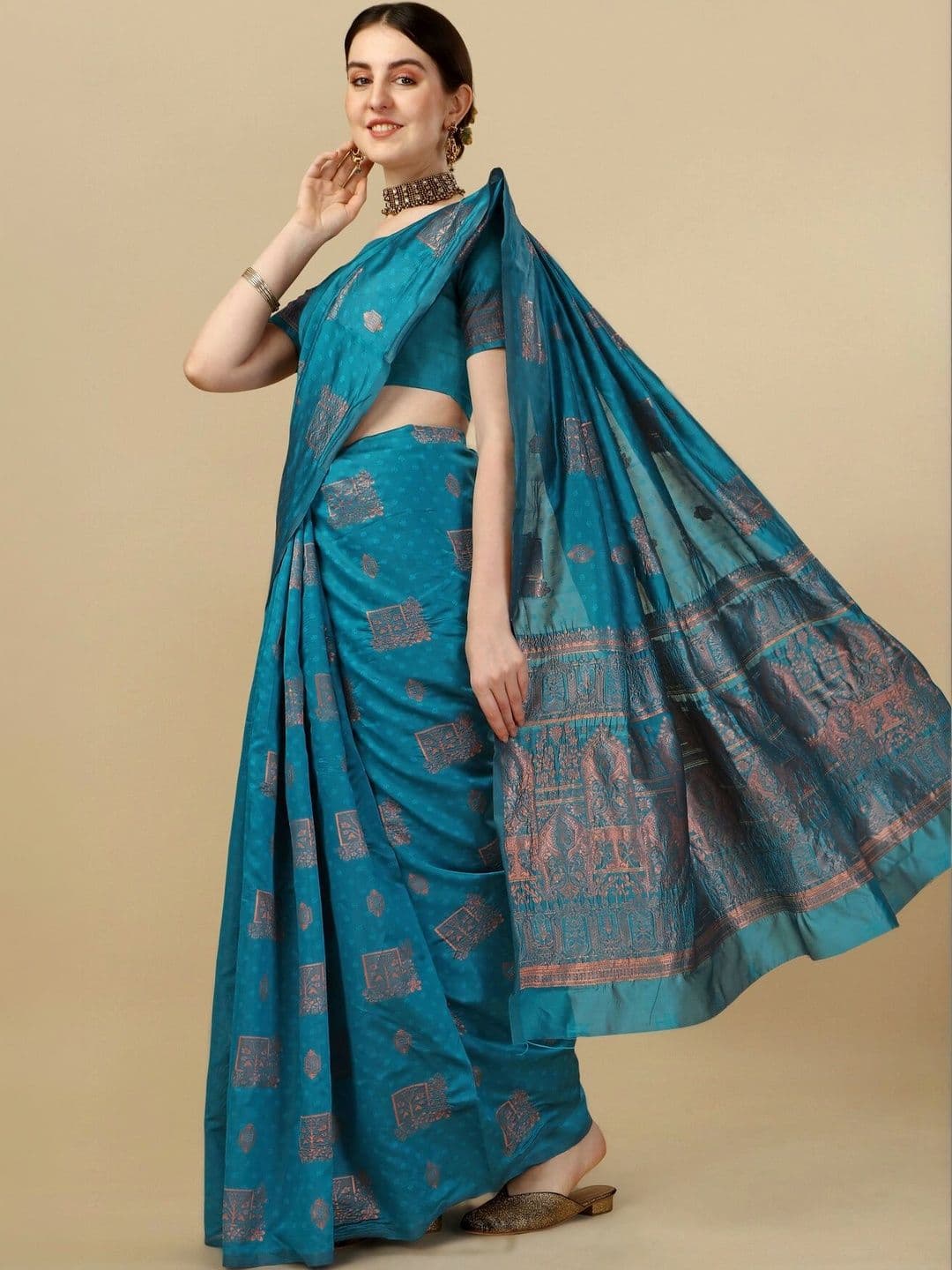 VS MALL Ethnic Motifs Zari Banarasi Saree thumbnail 2