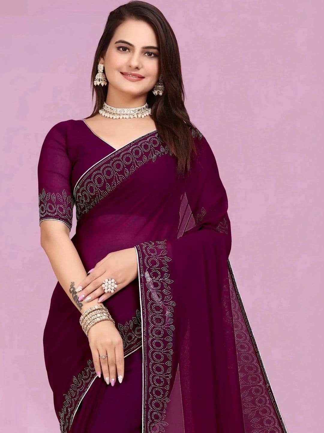 RENBRIZA Embroidered Poly Georgette Saree thumbnail 4