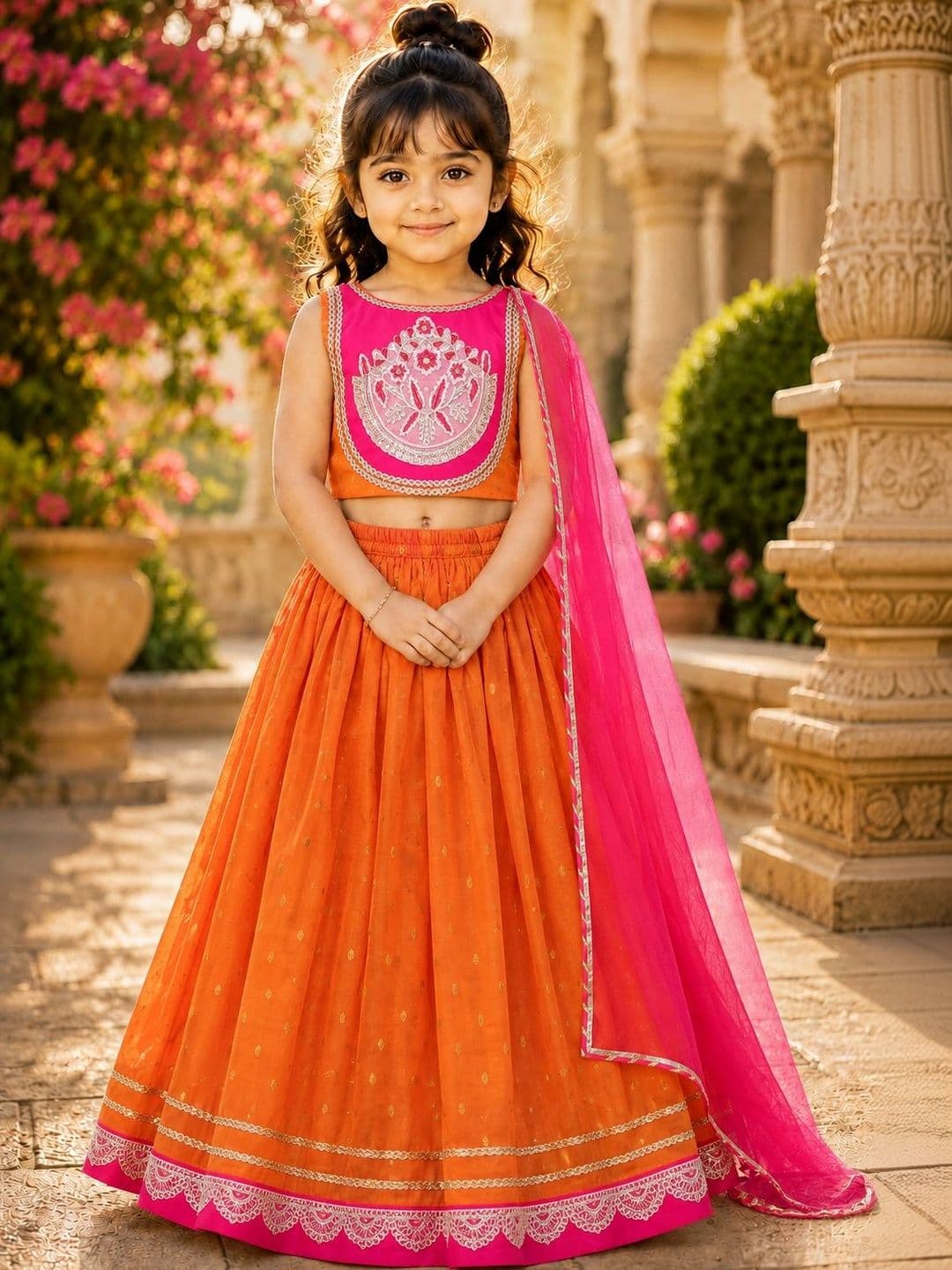 Sangria Girls Embroidered Thread Work Ready to Wear Lehenga & Blouse With Dupatta - view 1