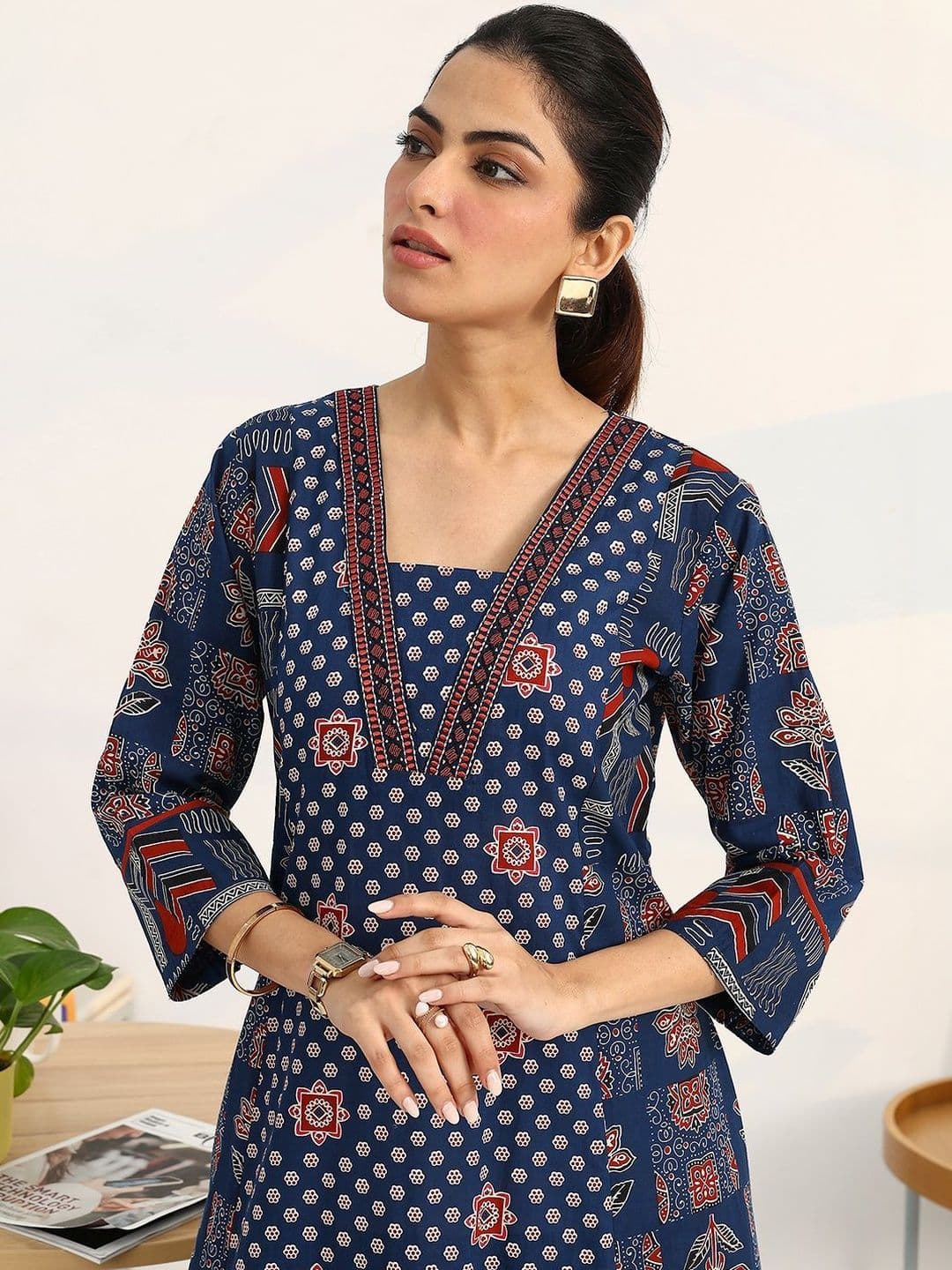 Gerua By Libas Women Ethnic Motifs Printed Regular Pure Cotton Kurta with Trousers & With Dupatta thumbnail 2