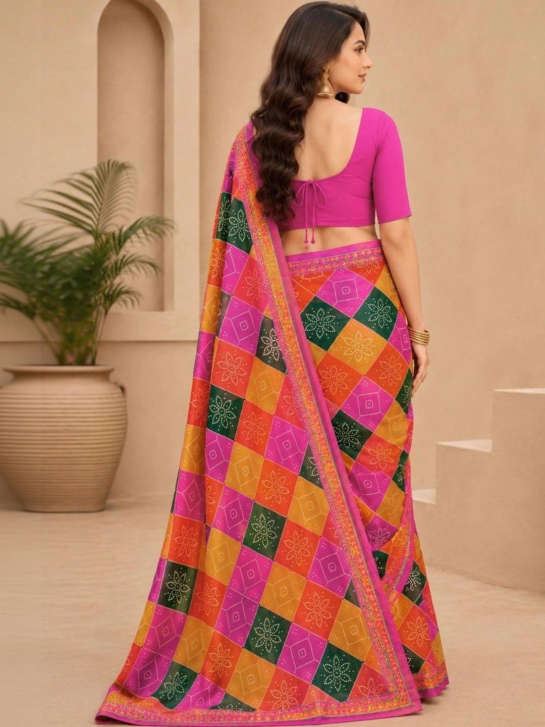 SAMANTHA Bandhani Poly Georgette Leheriya Saree thumbnail 2