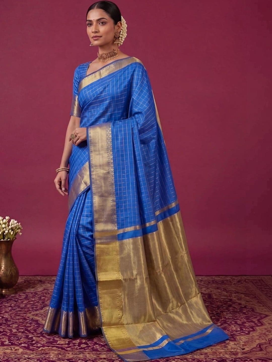 SAMANTHA Checked Zari Silk Blend Bomkai silk Saree - view 1