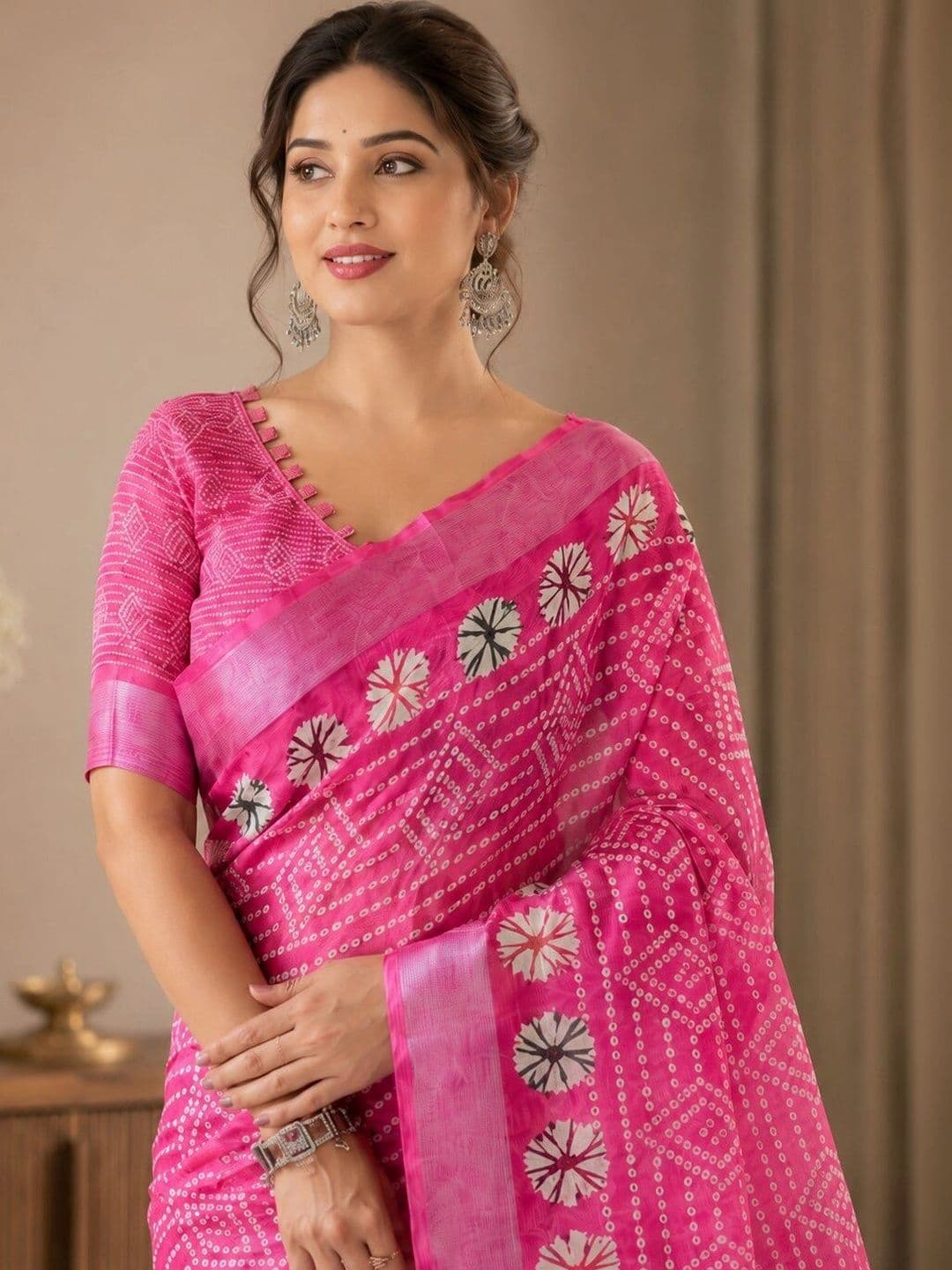 Moda Rapido Bandhani Linen Blend Bhagalpuri Saree thumbnail 3