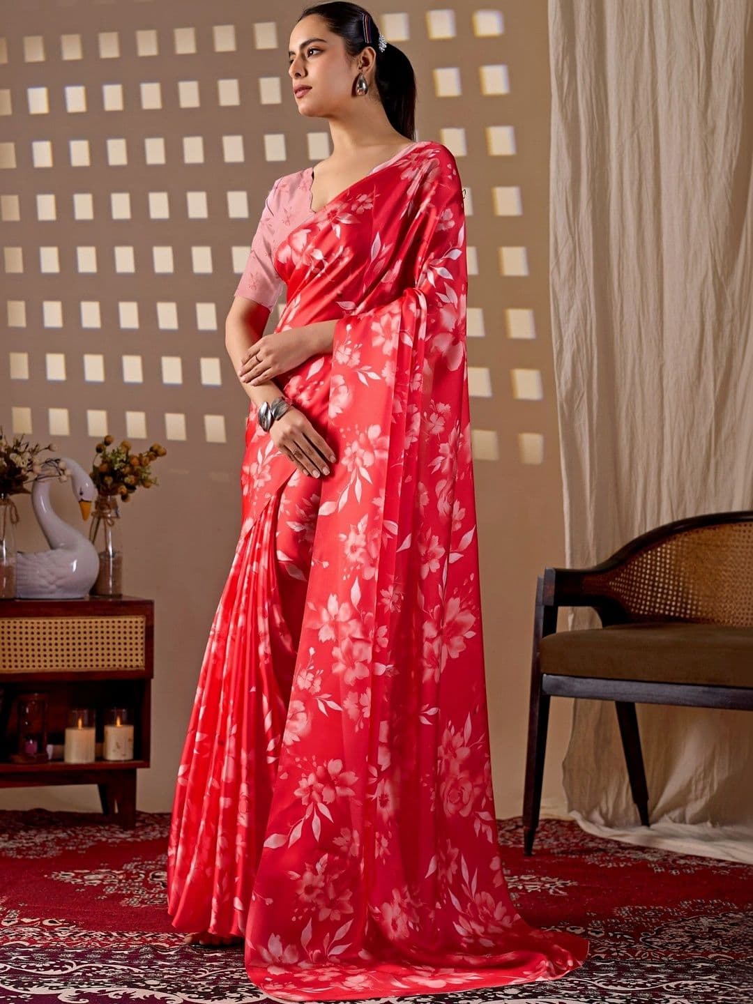 all about you Floral Satin Designer Saree thumbnail 6