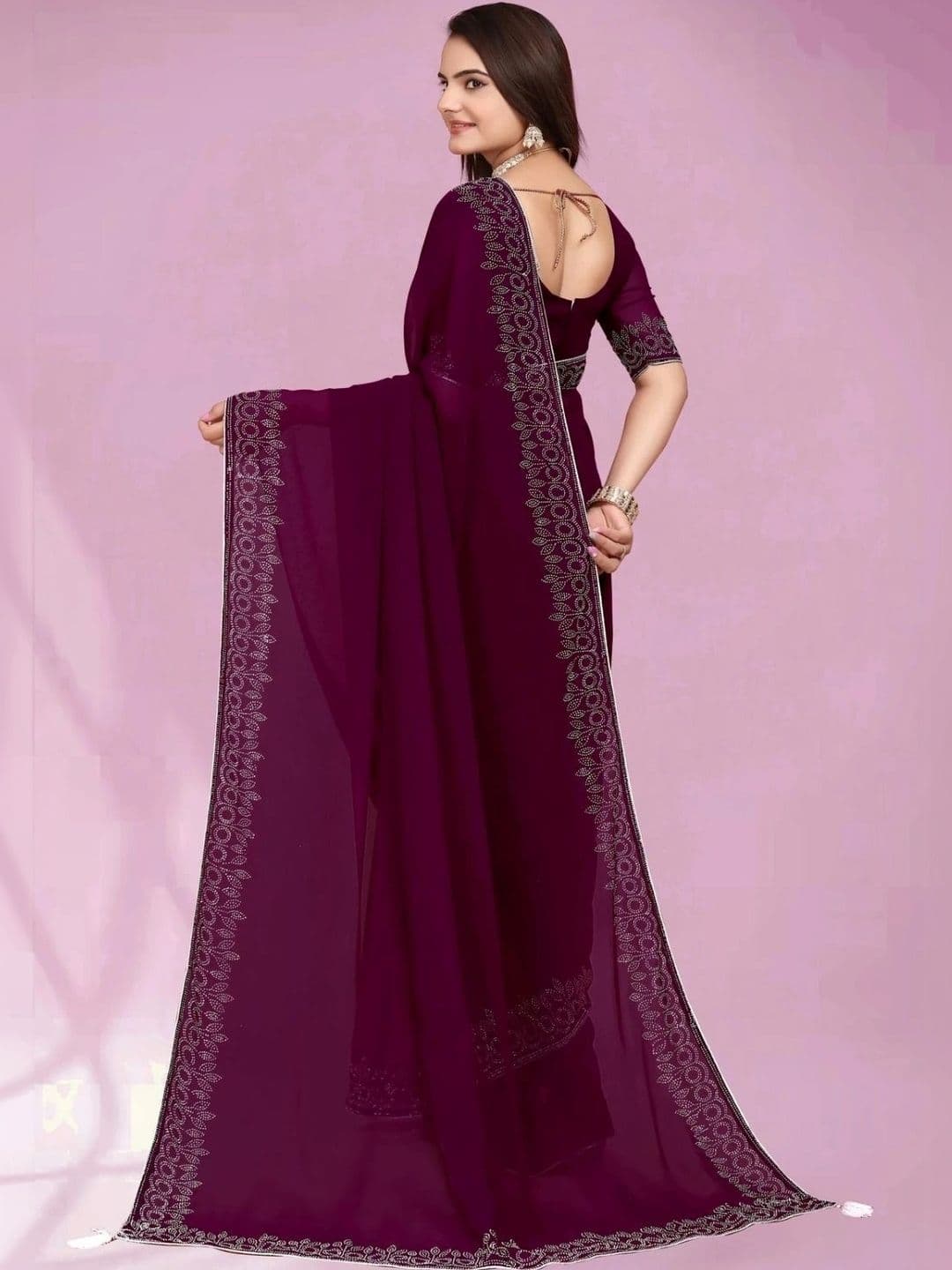 RENBRIZA Embroidered Poly Georgette Saree thumbnail 2