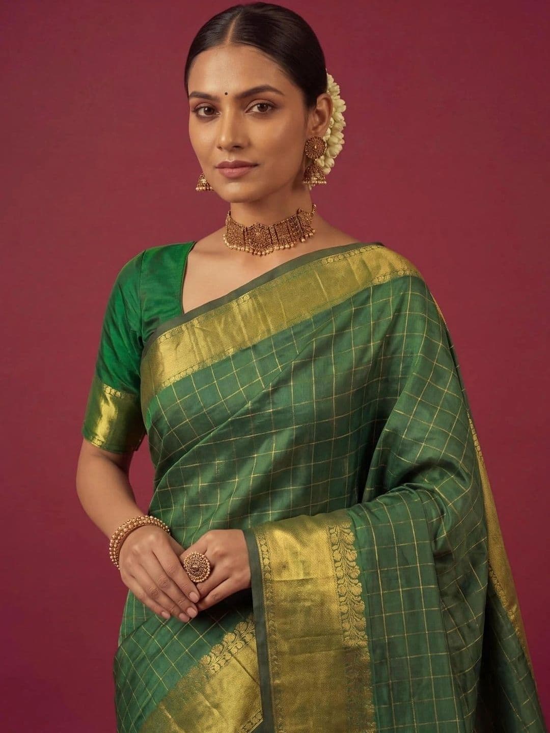 SAMANTHA Checked Zari Silk Blend Bomkai silk Saree thumbnail 6